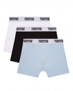 Trapstar 3 Pack Boxer Short Sort Hvide Lyseblå | TS-65186